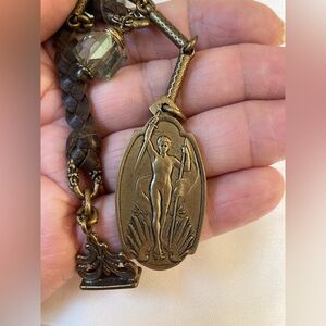 Cynthia Dugan Artisan Crafted Leather & Crystals Medallion Lariat Necklace